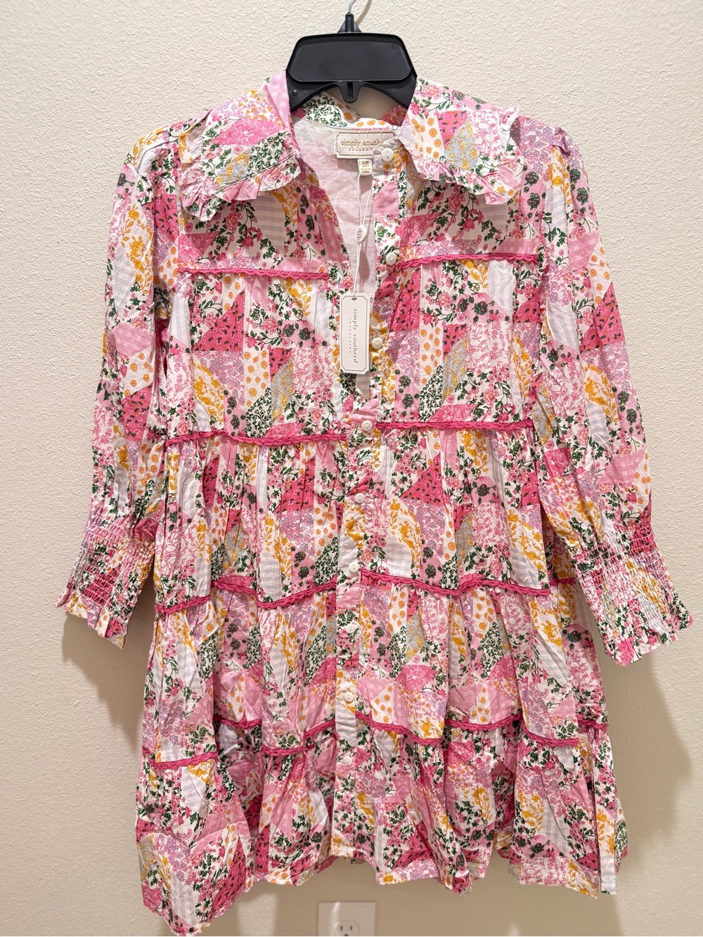 Simply Southern Pink Floral Patchwork Tiered Tunic - Picture 1 of 3